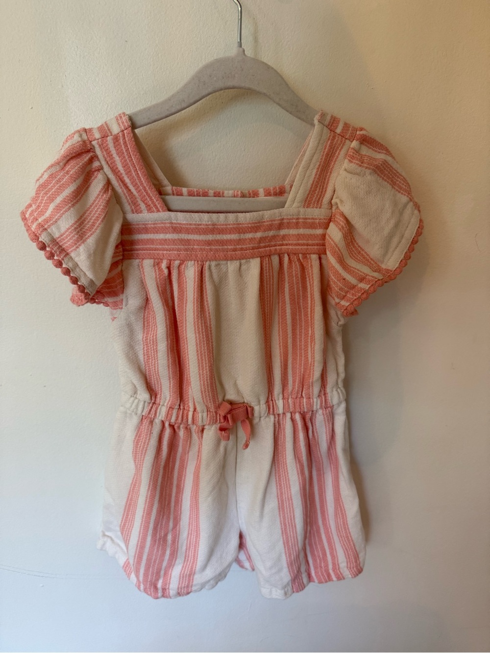 Old Navy Cream and Pink Striped Cotton Romper